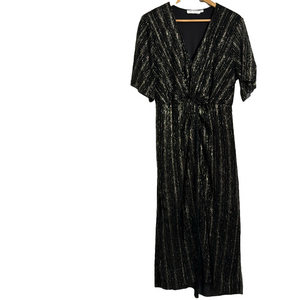 All In Favor Dress - Nordstrom - NWT Blk Silver, Tie Front, V Neck Elastic Waist
